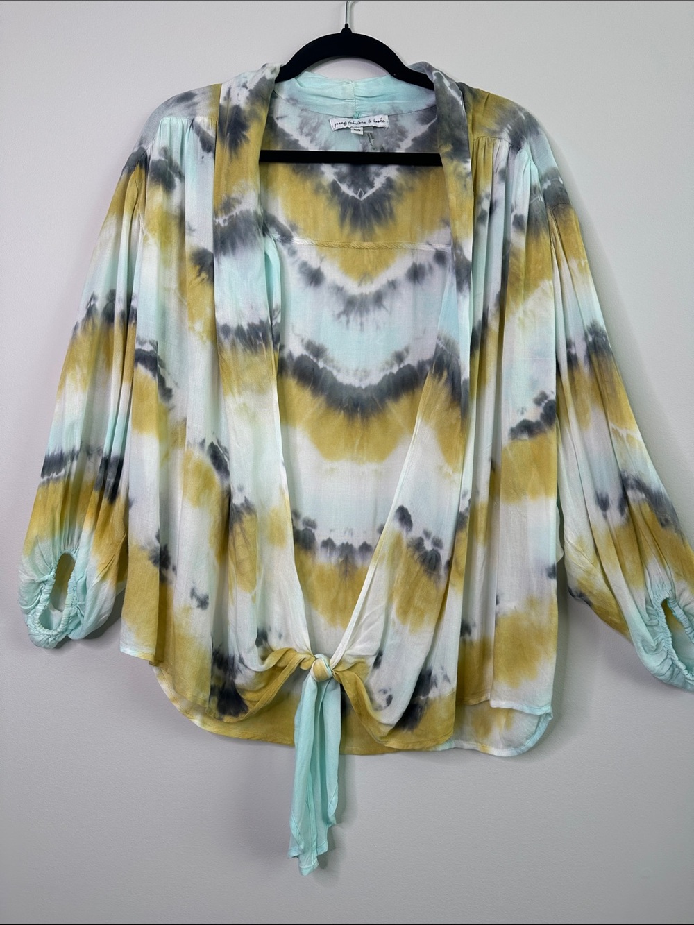 Young Fabulous & Broke Tie-Front Boxy Top in Mint, Mustard & Gray Size XS